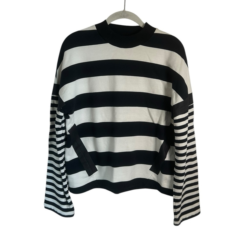 COS Navy Blue & White Stripe High Neck Pullover Sweater 100% Cotton Womens Sz XS